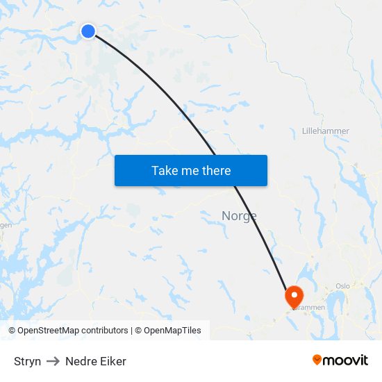 Stryn to Nedre Eiker map