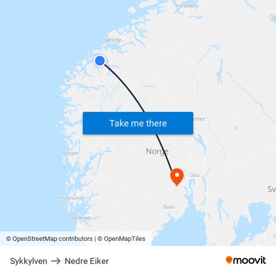 Sykkylven to Nedre Eiker map