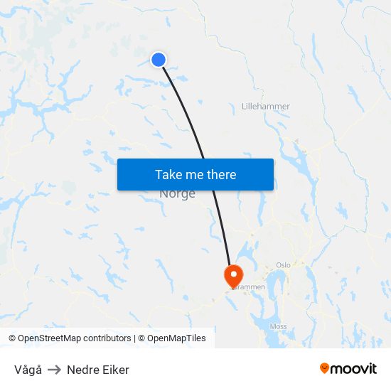 Vågå to Nedre Eiker map