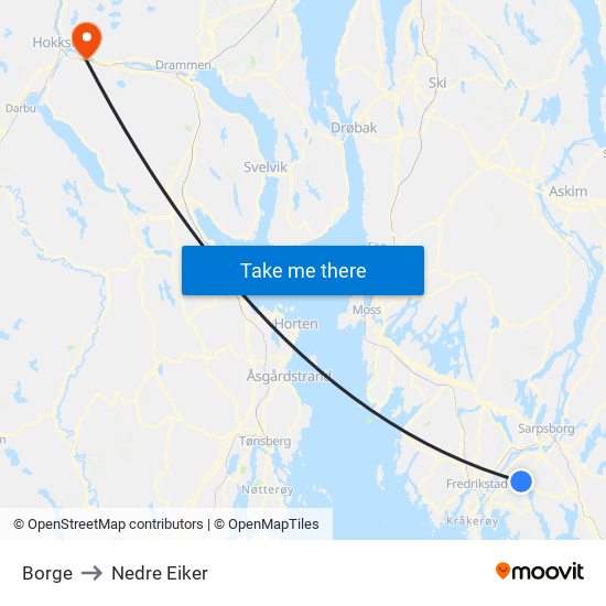 Borge to Nedre Eiker map