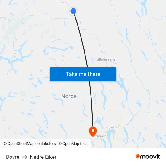 Dovre to Nedre Eiker map