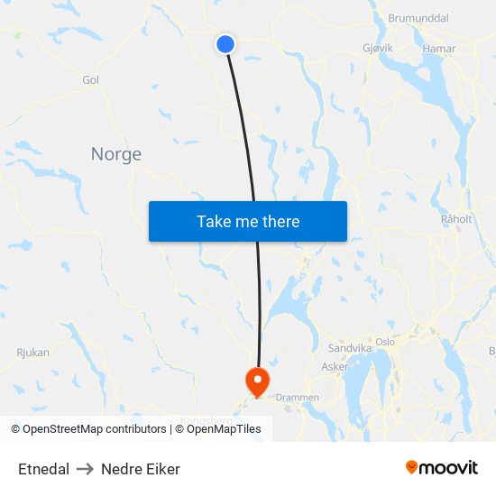 Etnedal to Nedre Eiker map