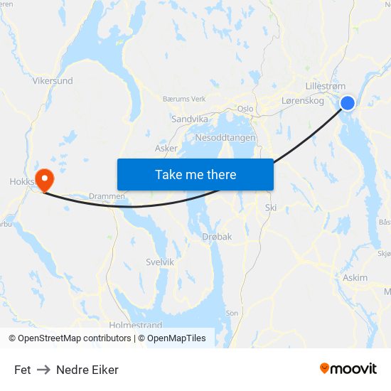 Fet to Nedre Eiker map