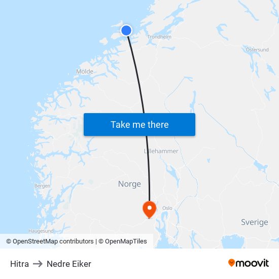 Hitra to Nedre Eiker map