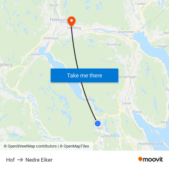 Hof to Nedre Eiker map