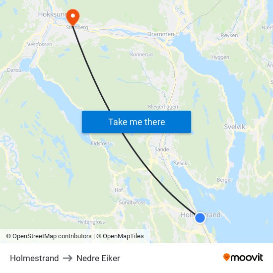 Holmestrand to Nedre Eiker map