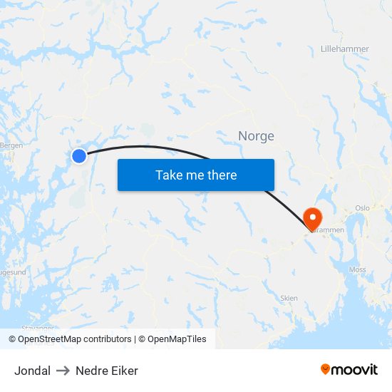 Jondal to Nedre Eiker map