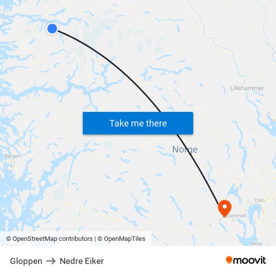 Gloppen to Nedre Eiker map