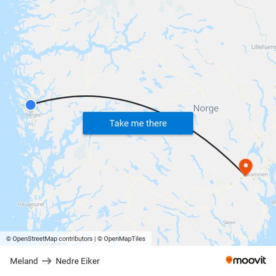 Meland to Nedre Eiker map