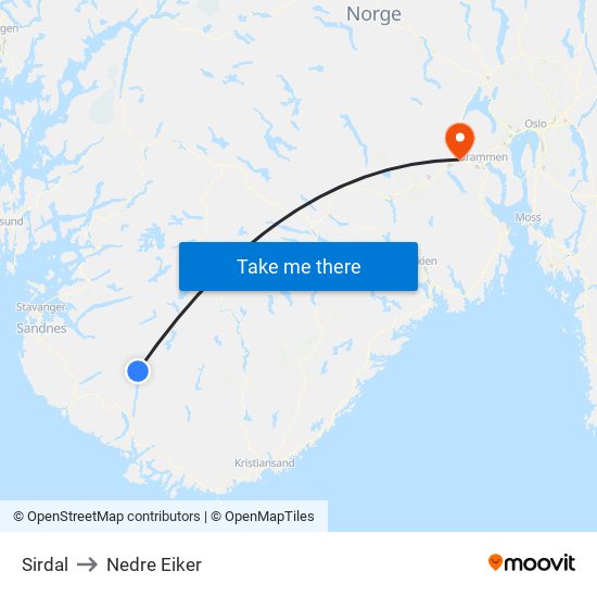 Sirdal to Nedre Eiker map