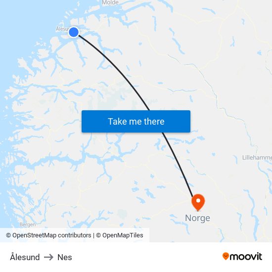 Ålesund to Nes map