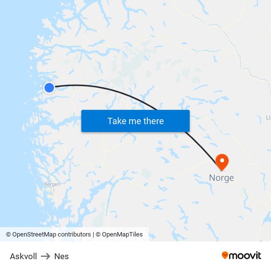 Askvoll to Nes map