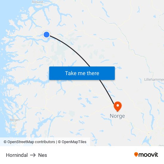 Hornindal to Nes map