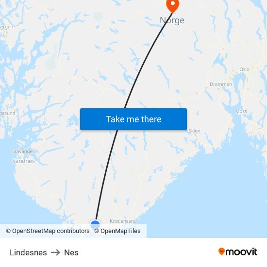 Lindesnes to Nes map