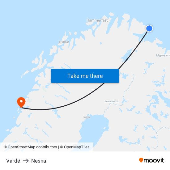 Vardø to Nesna map