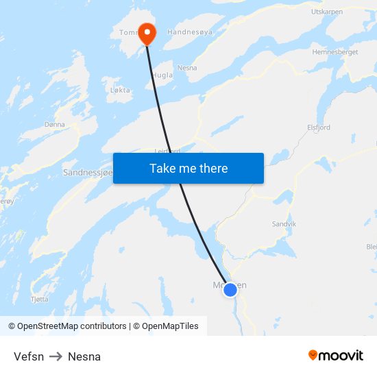 Vefsn to Nesna map