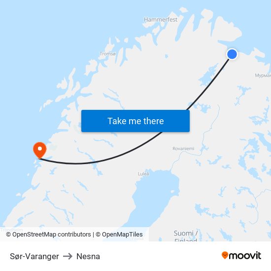 Sør-Varanger to Nesna map