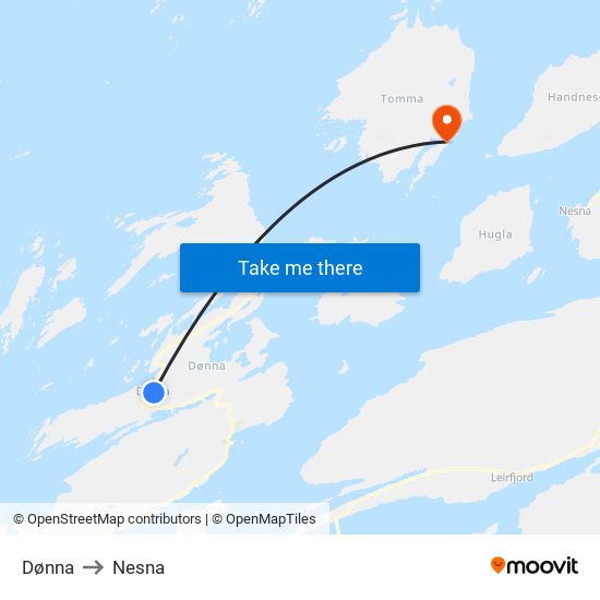 Dønna to Nesna map