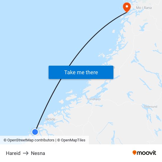 Hareid to Nesna map