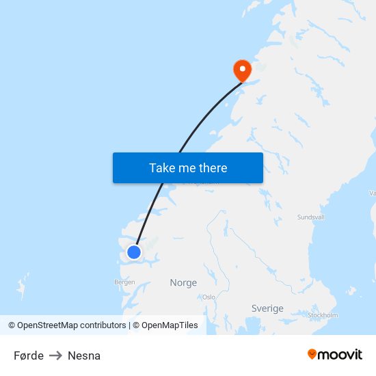 Førde to Nesna map