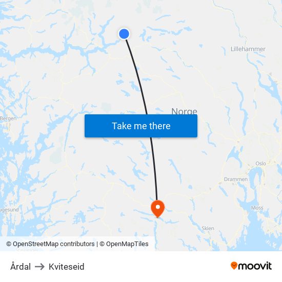 Årdal to Kviteseid map