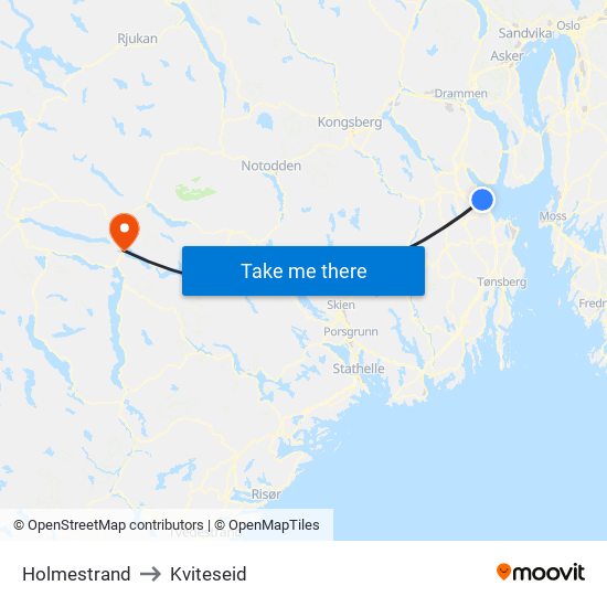 Holmestrand to Kviteseid map