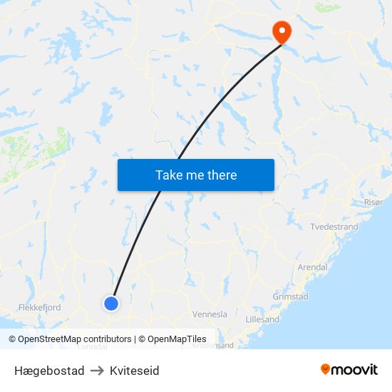 Hægebostad to Kviteseid map