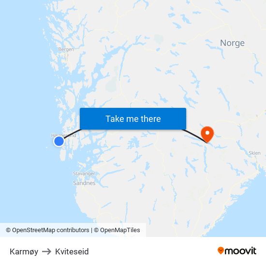 Karmøy to Kviteseid map