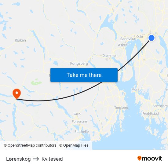 Lørenskog to Kviteseid map