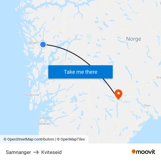 Samnanger to Kviteseid map