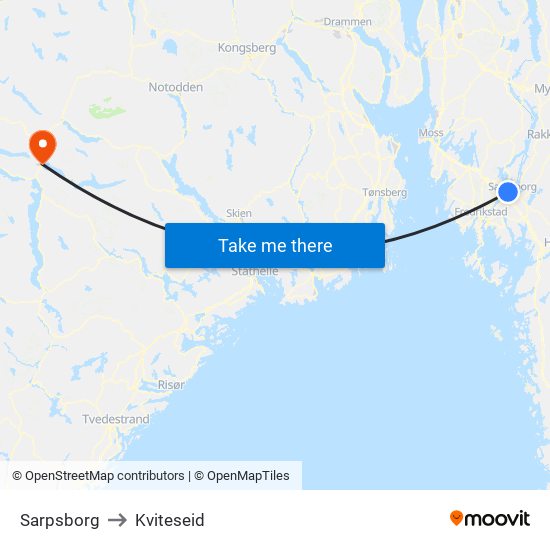Sarpsborg to Kviteseid map