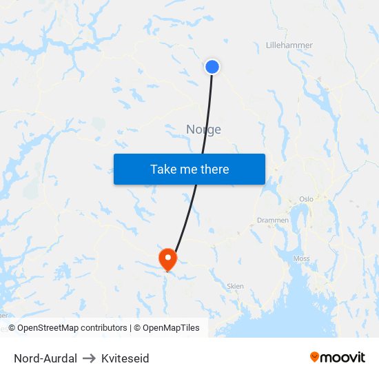 Nord-Aurdal to Kviteseid map