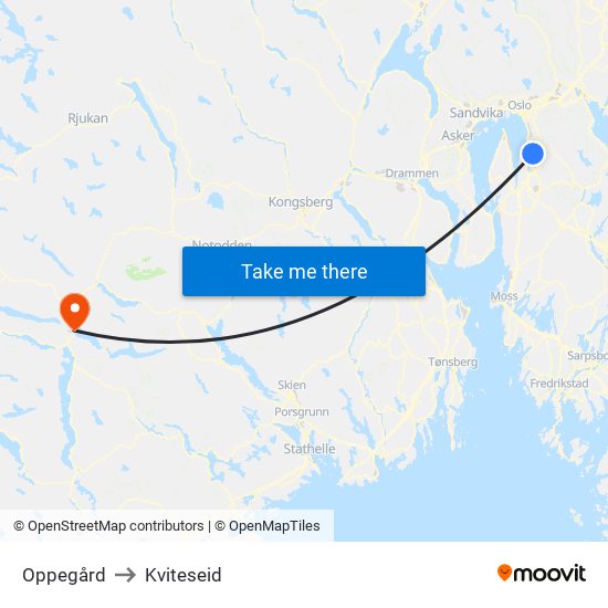 Oppegård to Kviteseid map