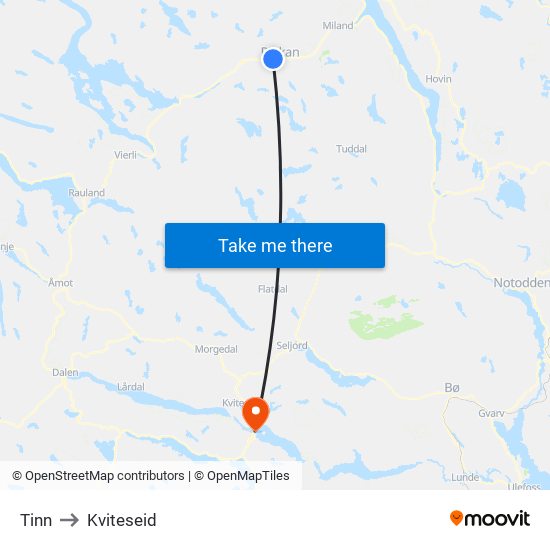 Tinn to Kviteseid map