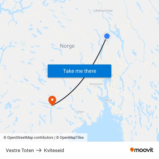 Vestre Toten to Kviteseid map