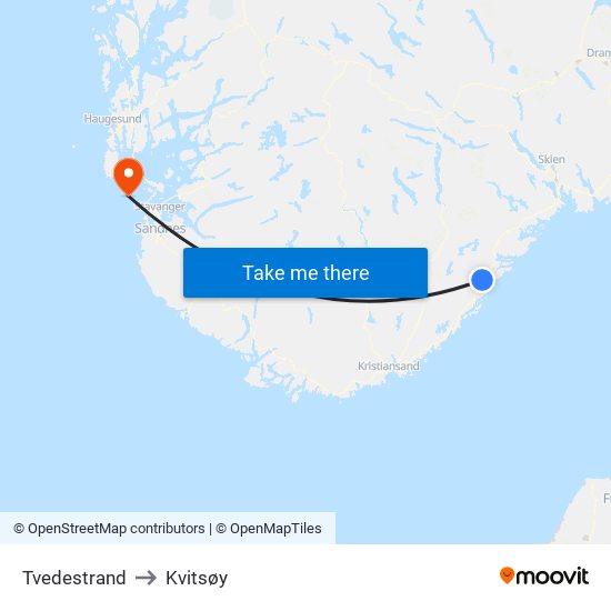 Tvedestrand to Kvitsøy map