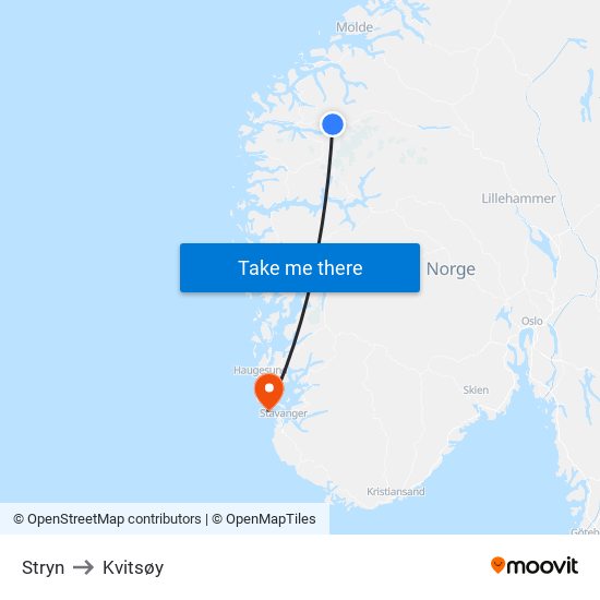 Stryn to Kvitsøy map