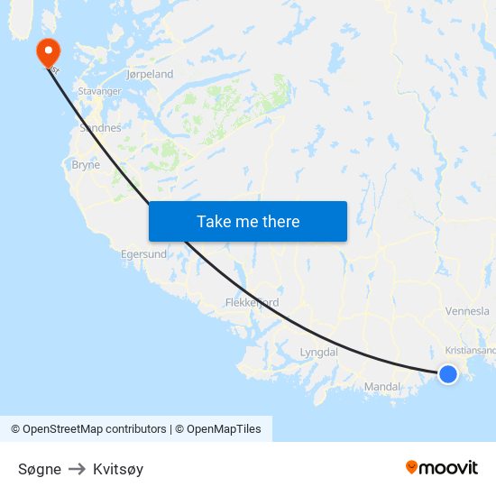 Søgne to Kvitsøy map