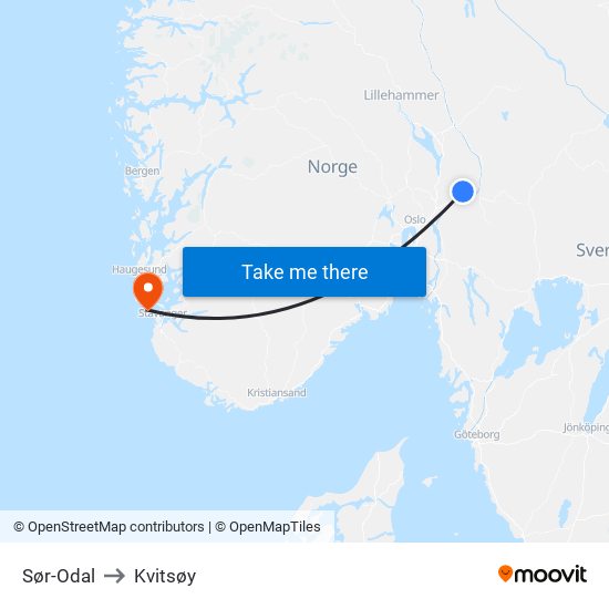 Sør-Odal to Kvitsøy map