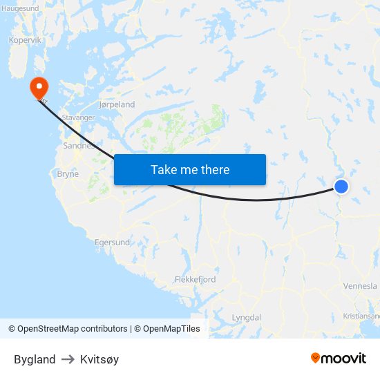 Bygland to Kvitsøy map