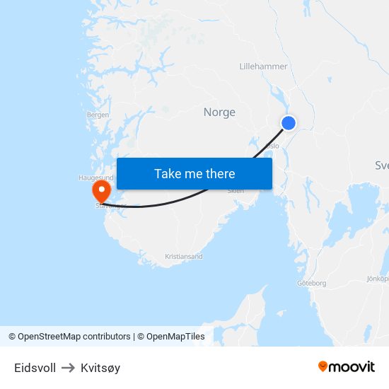 Eidsvoll to Kvitsøy map