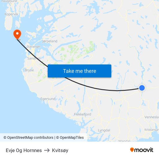 Evje Og Hornnes to Kvitsøy map