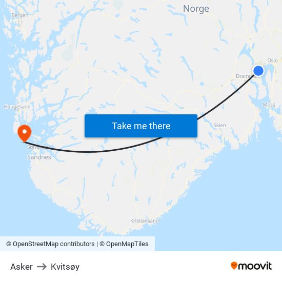 Asker to Kvitsøy map