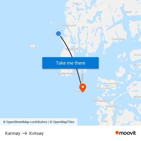 Karmøy to Kvitsøy map