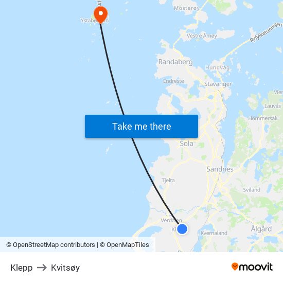 Klepp to Kvitsøy map