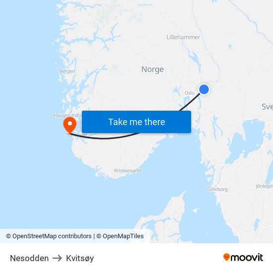 Nesodden to Kvitsøy map