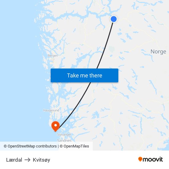 Lærdal to Kvitsøy map