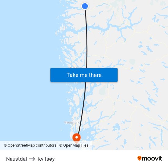 Naustdal to Kvitsøy map