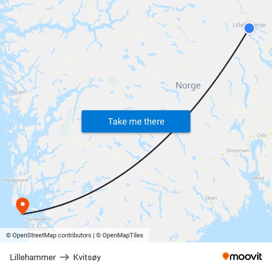 Lillehammer to Kvitsøy map