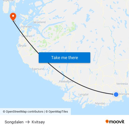 Songdalen to Kvitsøy map